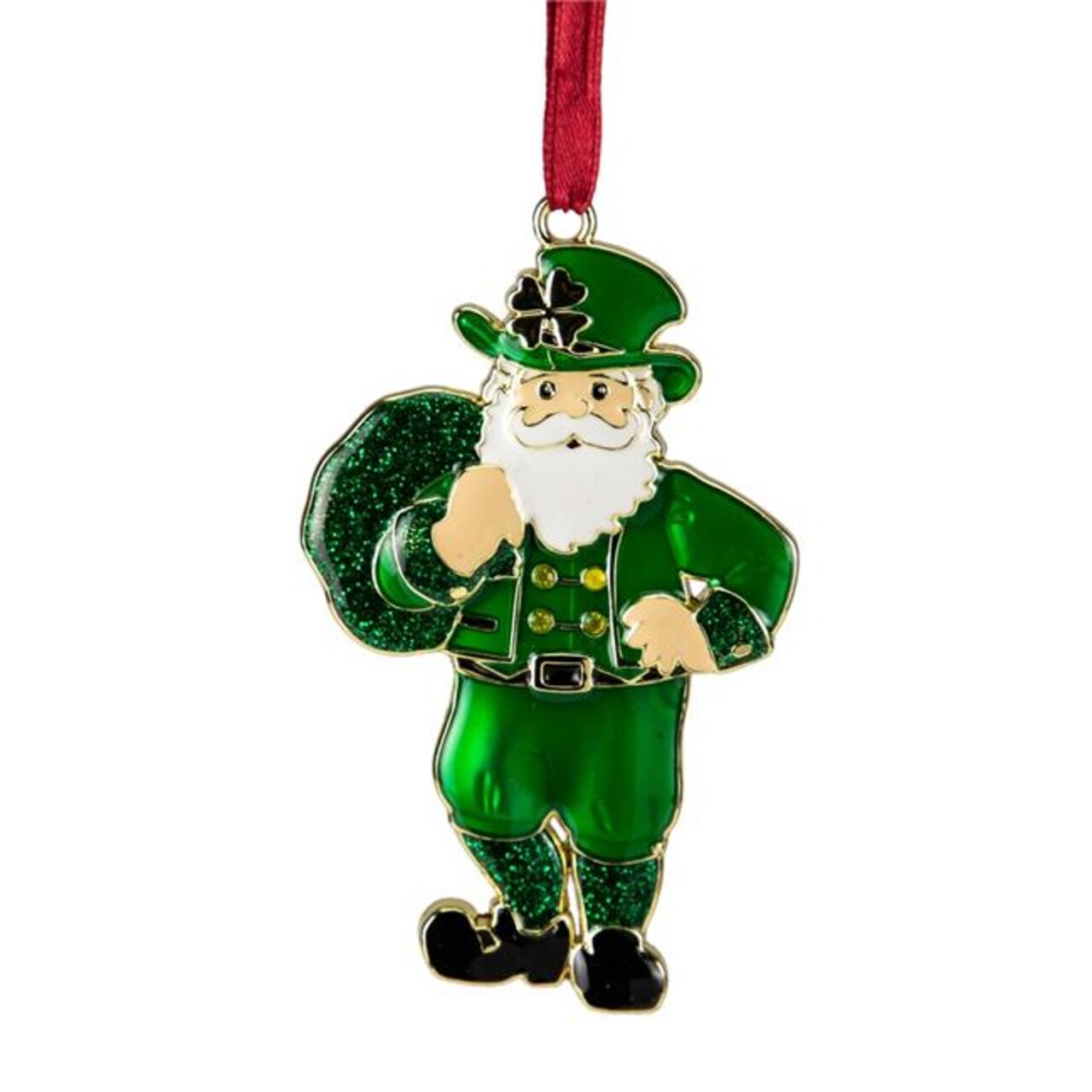 Northlight 34865474 3.5 in. Green &#x26; Brass-Plated Irish Santa Claus Christmas Ornament